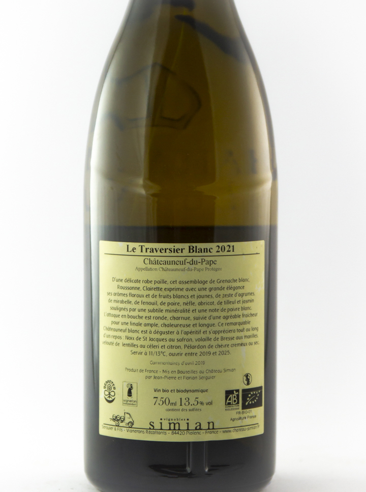 Châteauneuf du pape Simian Traversier BIO 2021 75 cl Blanc