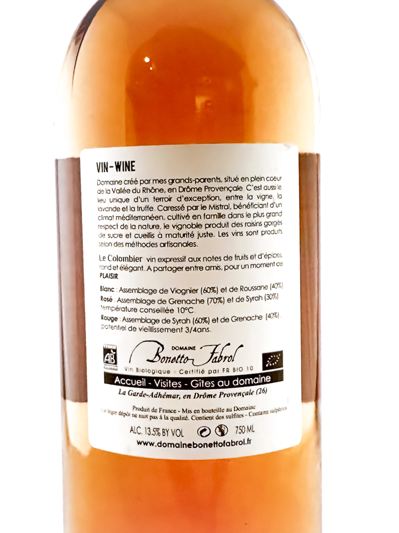 Grignan-Les-Adhémar Bonetto Fabrol Colombier BIO 2022 75 cl Rosé