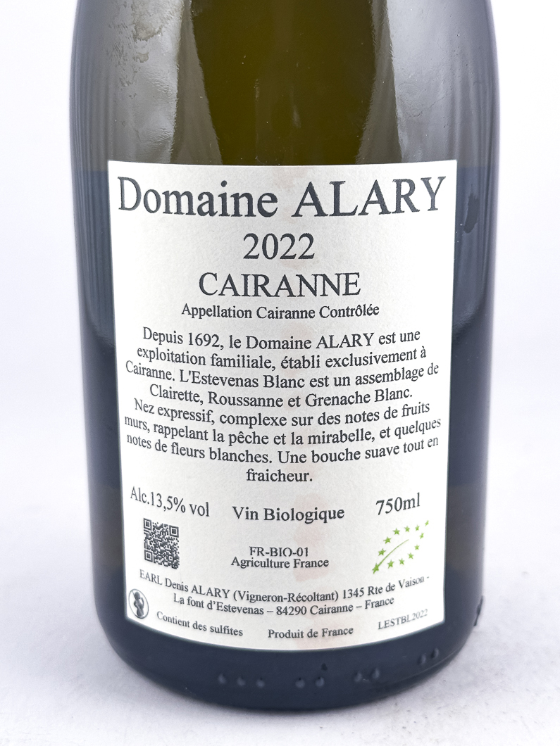 Cairanne Denis et Daniel Alary  L'Estevenas BIO 2022 75 cl Blanc