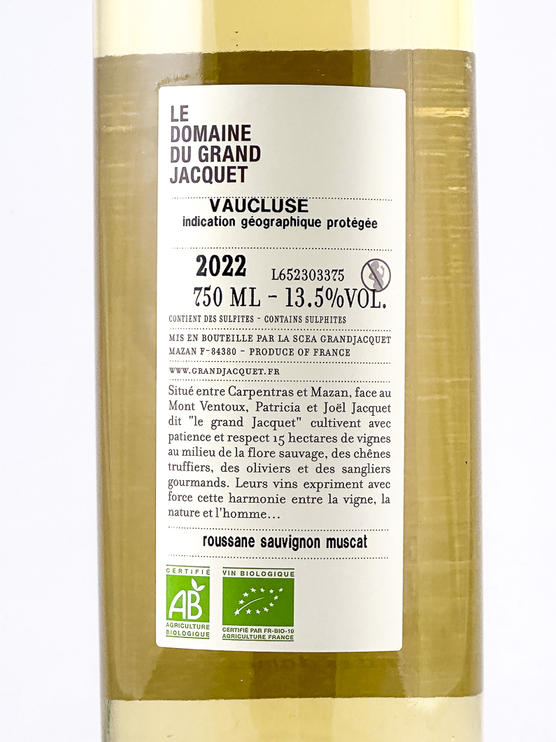 ventoux , IGP Vaucluse Le Grand Jacquet les grandes dames BIO 2022 75 cl Blanc