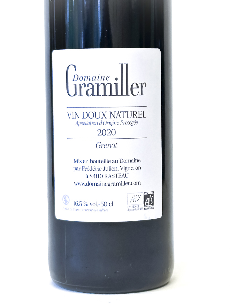 VDN Rasteau Gramiller Grenat , BIO 2020 50 cl Rouge