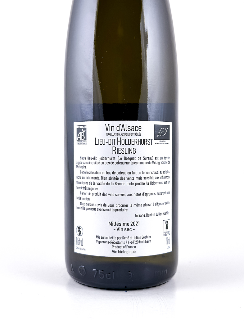 Alsace Boehler Riesling Holderhust, BIO 2021 75 cl Blanc
