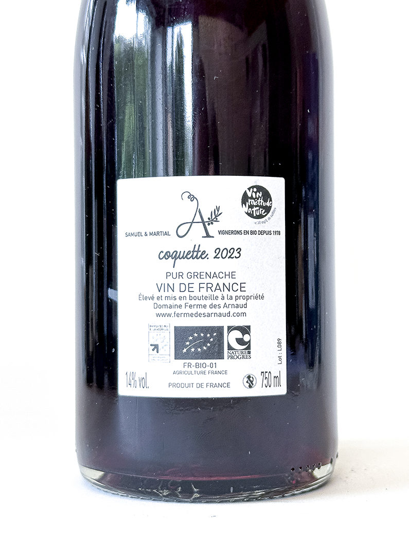 Vin de France Ferme des Arnaud COQUETTE , BIO 2023 75 cl Rouge