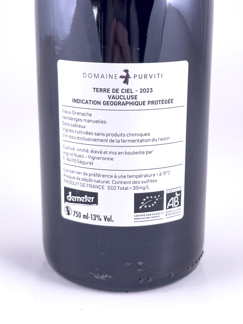 IGP Vaucluse Purviti Terre de ciel , BIO, Biodynamie 2023 75 cl Rouge