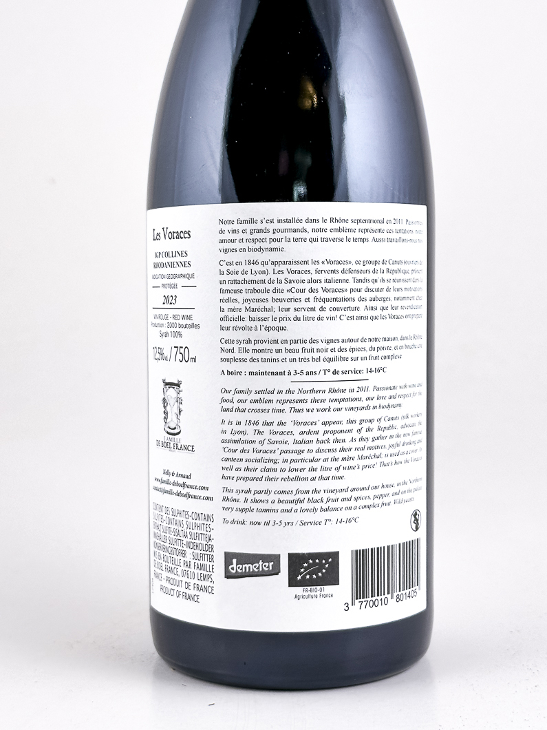 igp collines rhodaniennes de boel france Les Voraces BIODYNAMIE 2023 75 cl Rouge