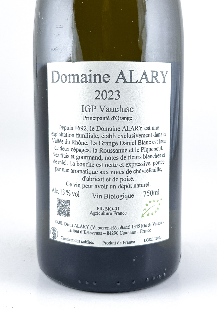 Vin de Principauté d'Orange Denis et Daniel Alary  La Grange Daniel BIO 2023 75 cl Blanc