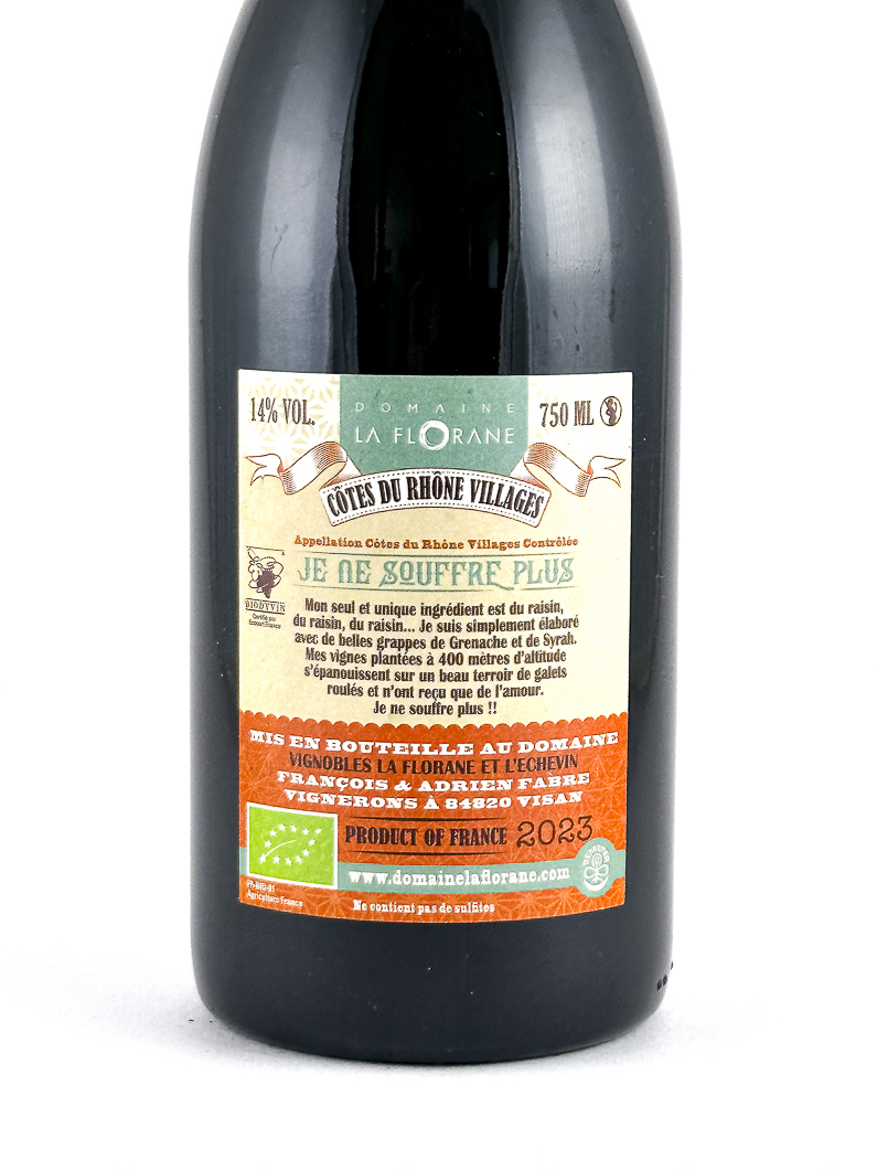 CDR Villages - Visan La Florane Je ne Souffre Plus BIODYNAMIE 2023 75 cl Rouge
