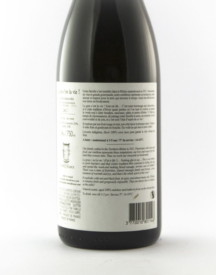 IGP mediterranée de boel france le gras c'est la vie  BIO 2023 75 cl Rouge