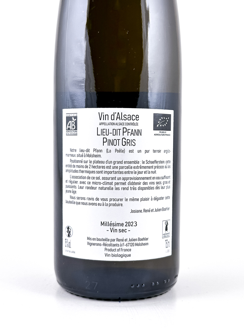 Alsace Boehler Pinot Gris Pfann, BIO 2023 75 cl Blanc