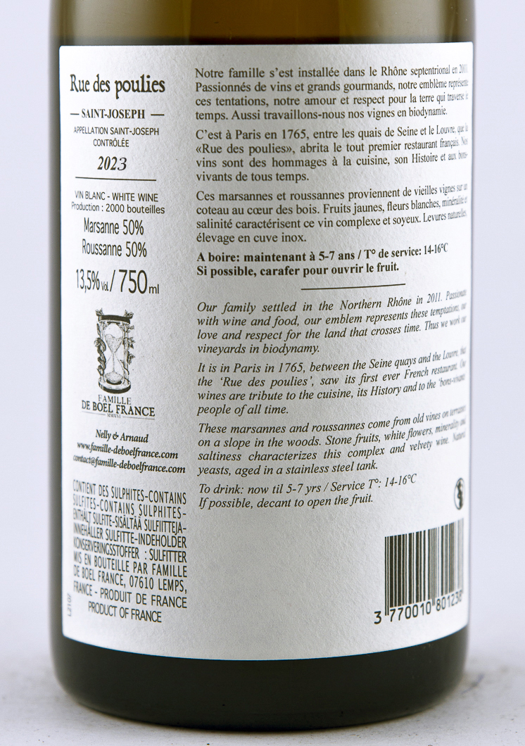 Saint Joseph de boel france Rue des Poulies conversion BIODYMIE 2023 75 cl Blanc