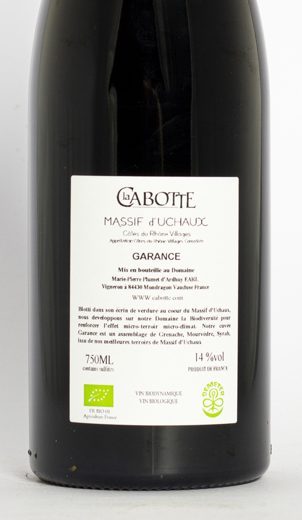 CDR Villages -  Massif d'uchaux La Cabotte Garance BIOdynamie 2022 75 cl Rouge