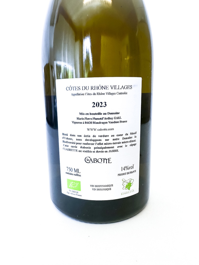 CDR Villages -  Massif d'uchaux La Cabotte Sauvageonne BIOdynamie 2023 75 cl Blanc