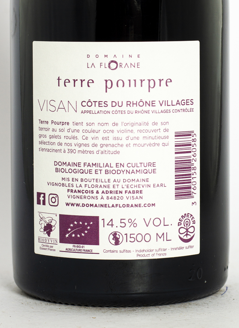 CDR Villages - Visan La Florane Terre pourpre BIODYNAMIE 2022 150cl Rouge