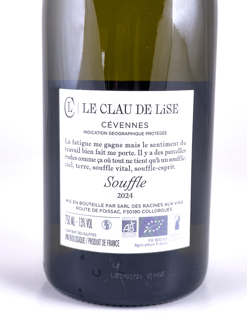 IGP Cévennes Clau de Lise Souffle, BIO 2024 75 cl Blanc