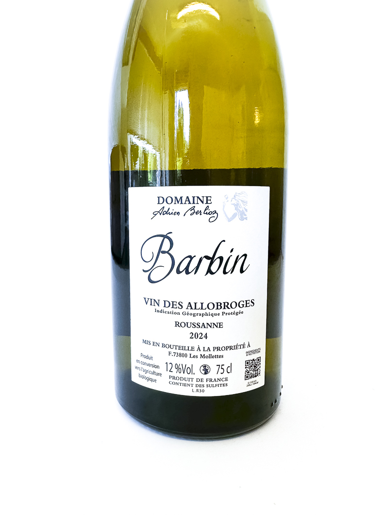 IGP vins des allobroges Adrien berlioz BARBIN  BIO 2024 75 cl Blanc