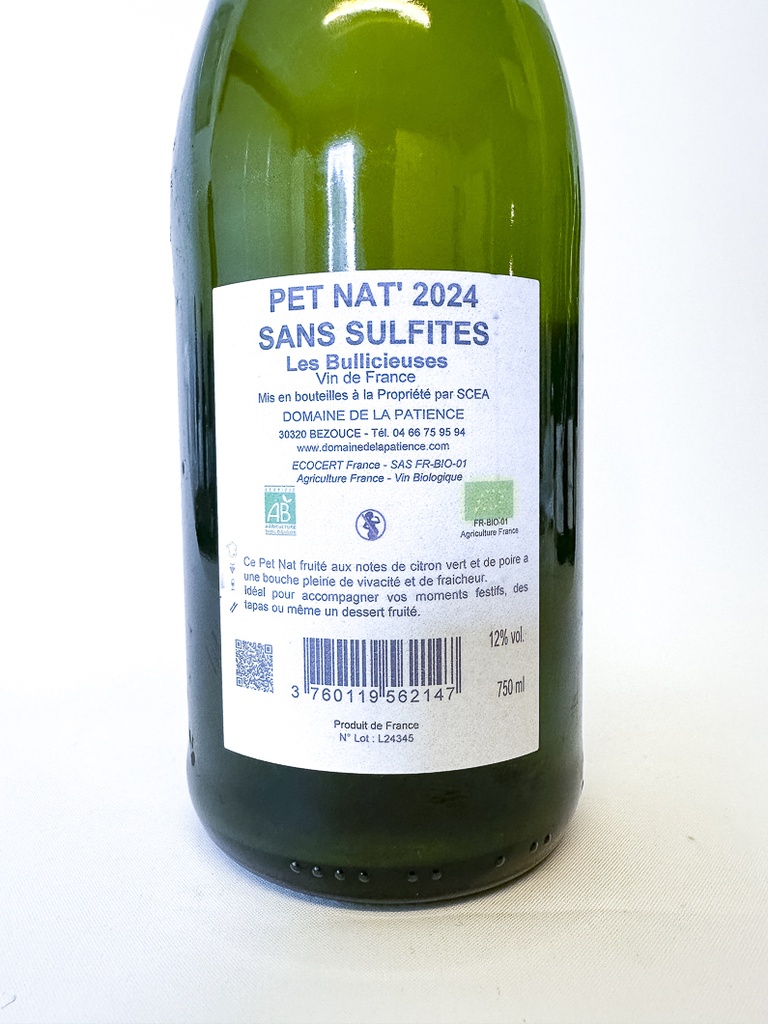 Vin de France La Patience PET'NAT sans sulfites ajoutés 2024 75 cl Blanc