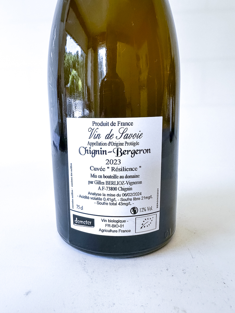 chignin blanc Gilles Berlioz Résilience, BIO 2023 75 cl Blanc
