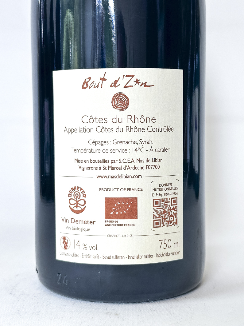 Côtes du Rhône Mas de Libian Bout d'zan BIO 2024 75 cl Rouge