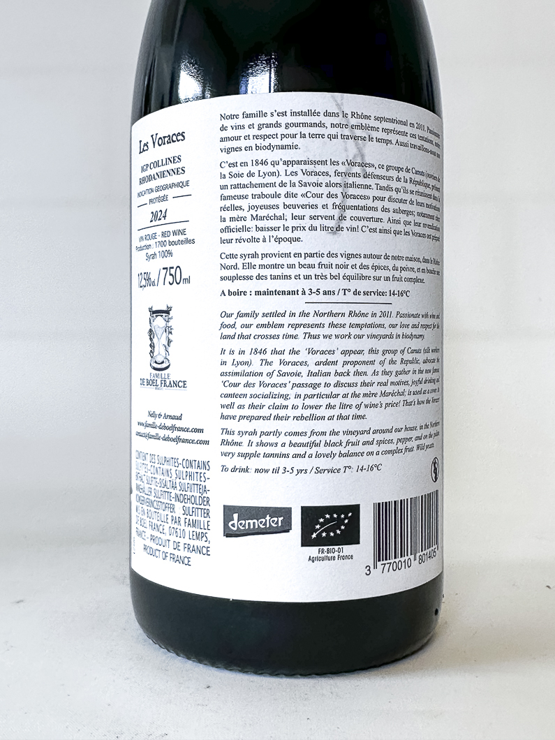 igp collines rhodaniennes de boel france Les Voraces BIODYNAMIE 2024 75 cl Rouge