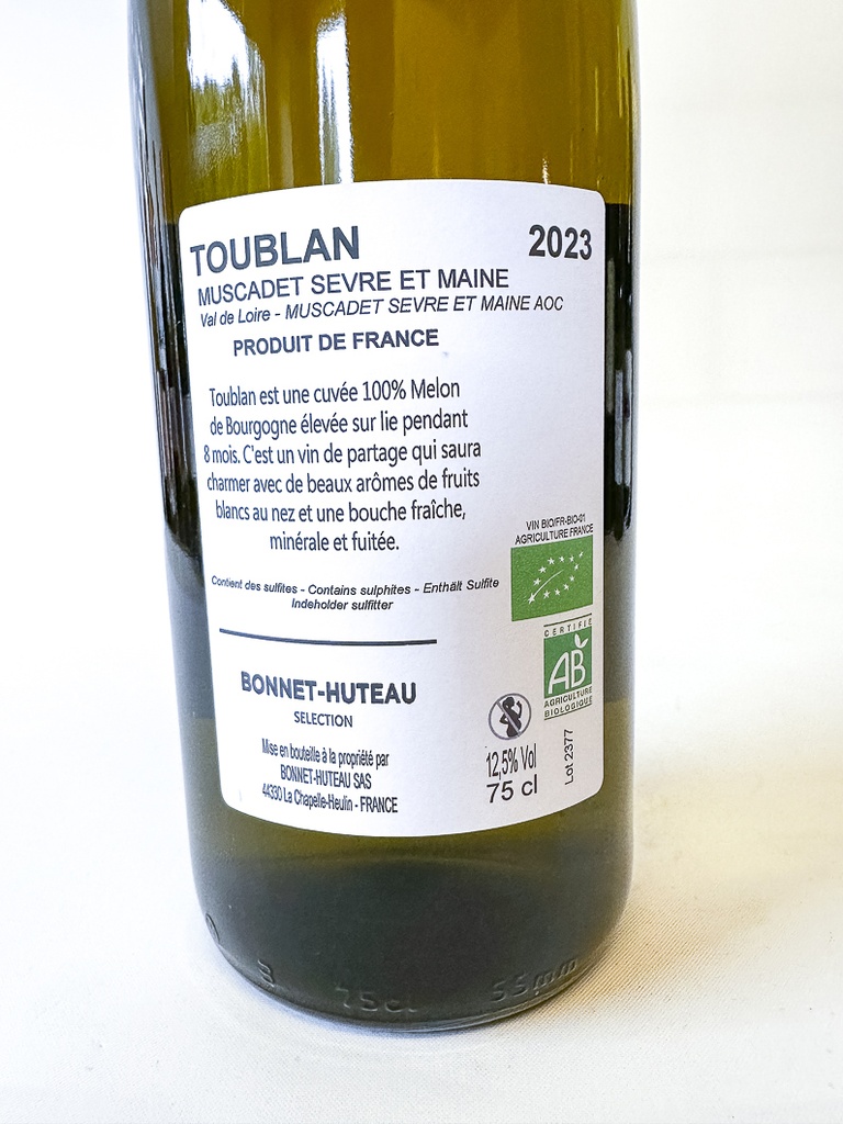 AOC Muscadet Sèvre et Maine sur Lie Bonnet-Huteau TOUBLAN, BIO 2023 75 cl Blanc
