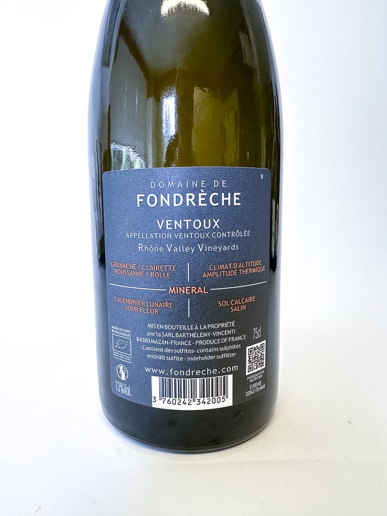 AOC ventoux Fondreche domaine blanc, BIO 2024 75 cl Blanc