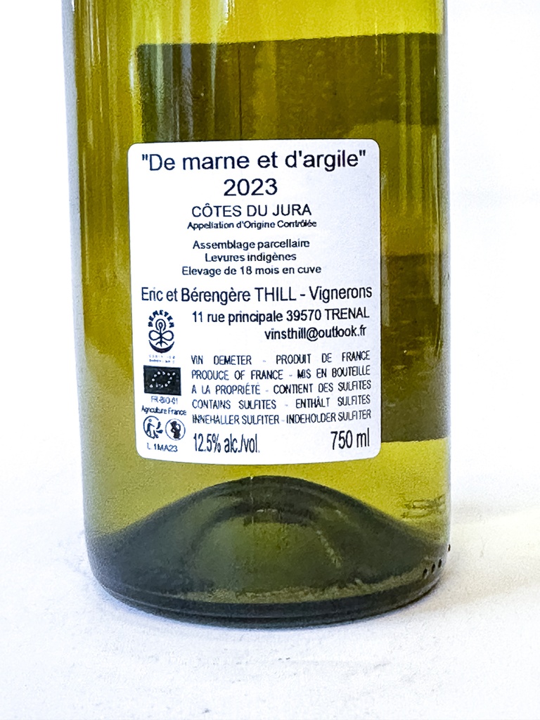 AOP côte du Jura Eric et Bérangère Thill DE MARNE ET D'ARGILE, BIO 2023 75 cl Blanc