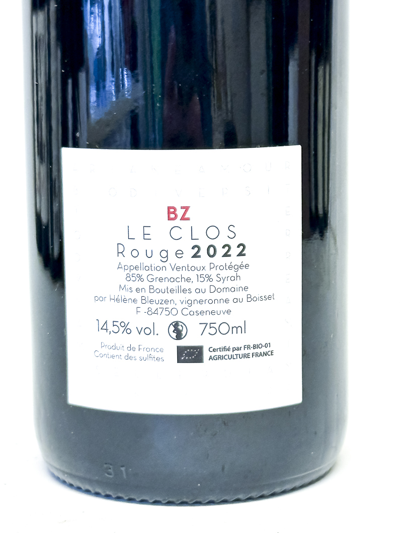 AOP ventoux Helene Bleuzen Le CLOS  BIO 2022 75 cl Rouge