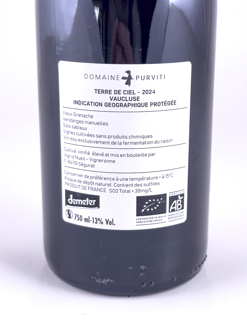 IGP Vaucluse Purviti Terre de ciel , BIO, Biodynamie 2024 75 cl Rouge