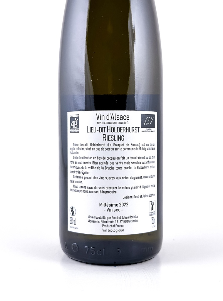 Alsace Boehler Riesling Holderhust, BIO 2022 75 cl Blanc