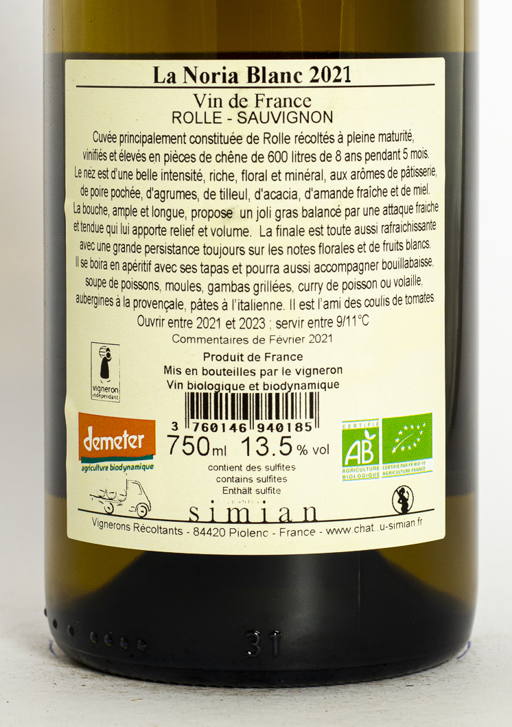 Vin de France Simian Créatives La Noria BIO 2024 75 cl Blanc
