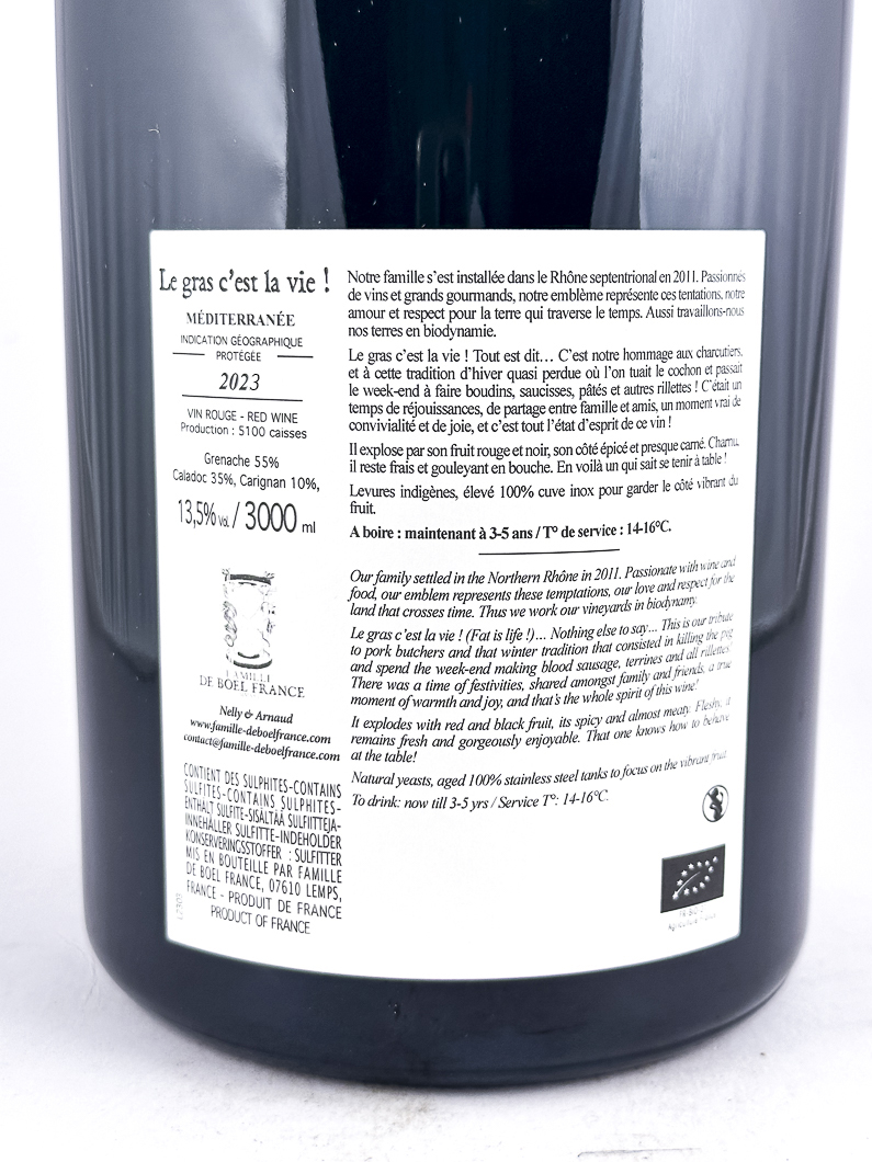 IGP mediterranée de boel france le gras c'est la vie BIO 2024 300 cl Rouge