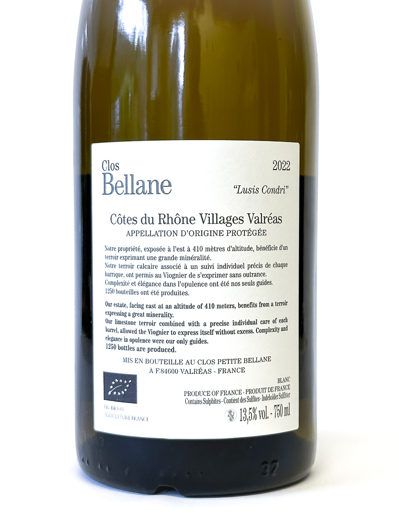 CDR Villages - Valréas Clos Bellane Lusis Condri BIO 2024 75 cl Blanc