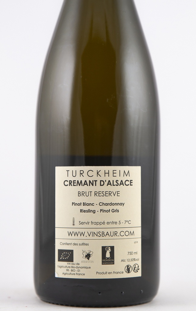 Crémant d'Alsace Baur Brut Réserve (6 g/l) 75 cl Bulles - Blanc