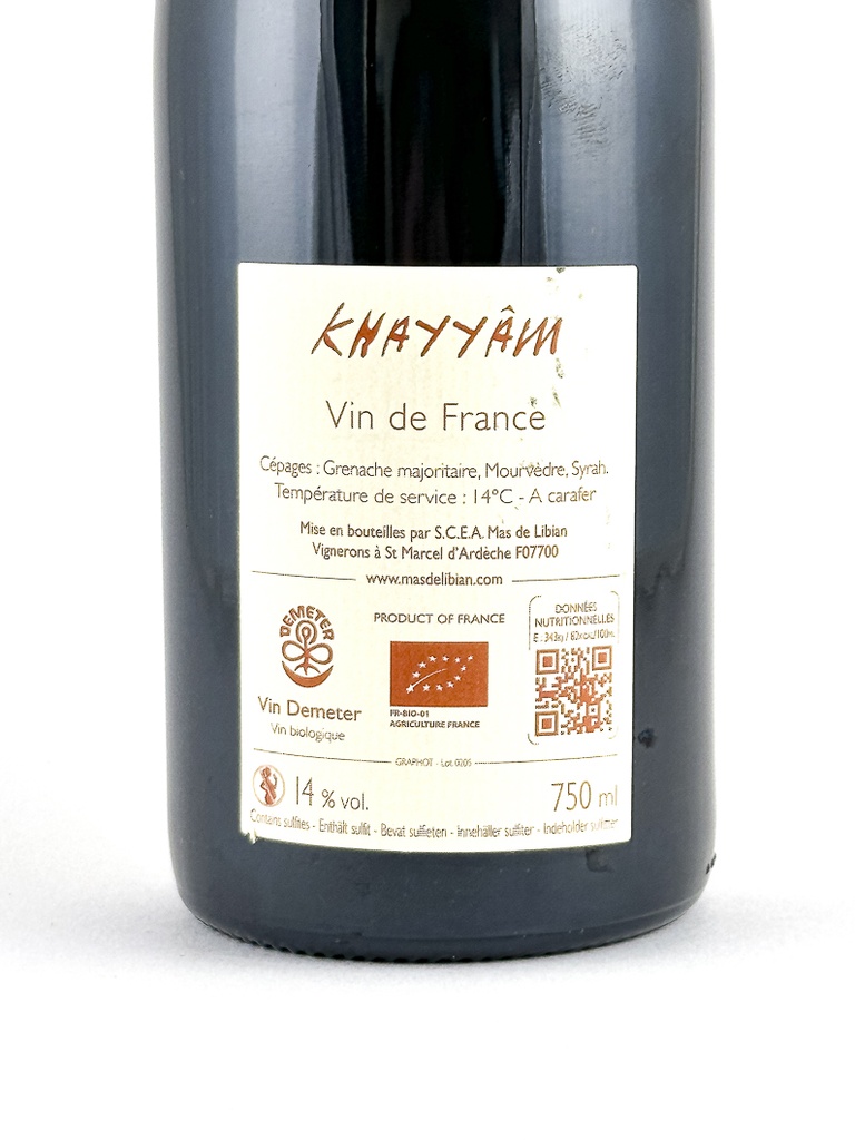 Côtes du Rhône Mas de Libian Khayyâm BIO 2023 75 cl Rouge