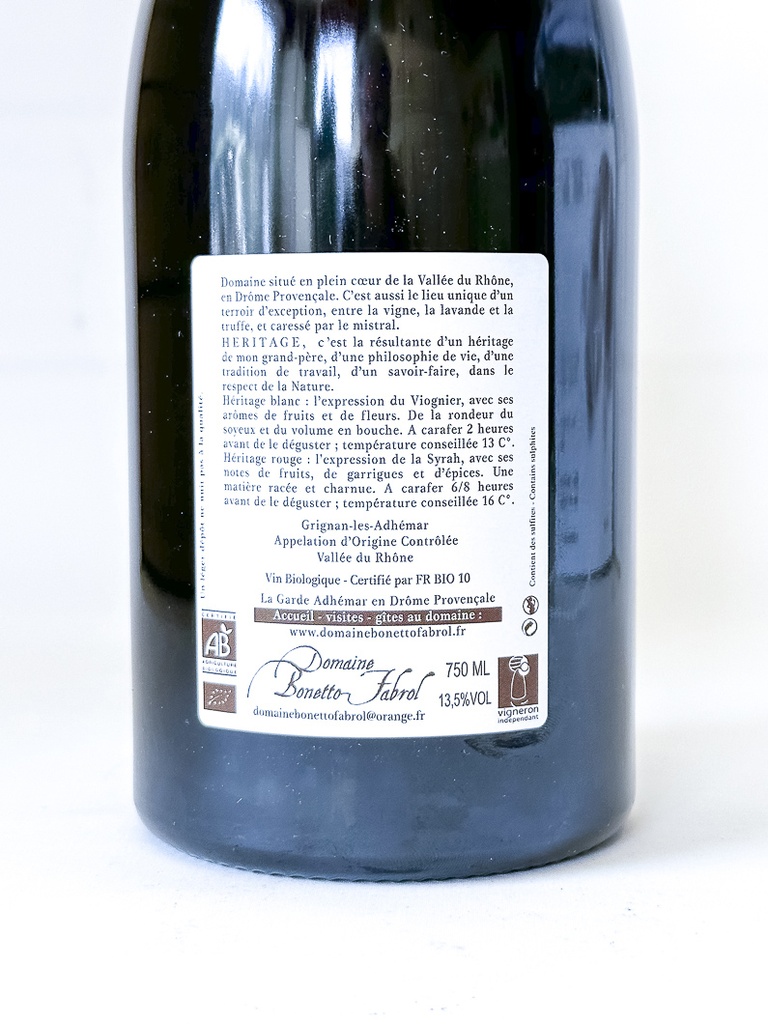 Grignan-Les-Adhémar Bonetto Fabrol Héritage BIO 2022 75 cl Rouge