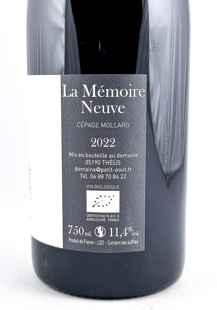 IGP Hautes Alpes Petit Aout La mémoire neuve BIO 2022 75 cl Rouge