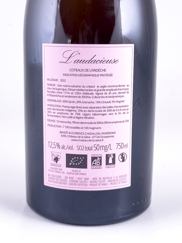 IGP coteaux de l'Ardeche Chateau de la Selve Audacieuse 2022 75 cl Rosé