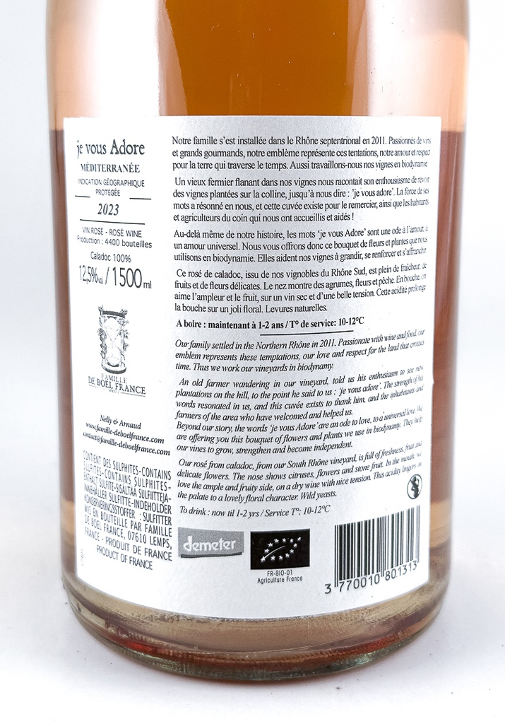 IGP mediterranée de boel france Je vous adore BIO 2023 150 cl Rosé