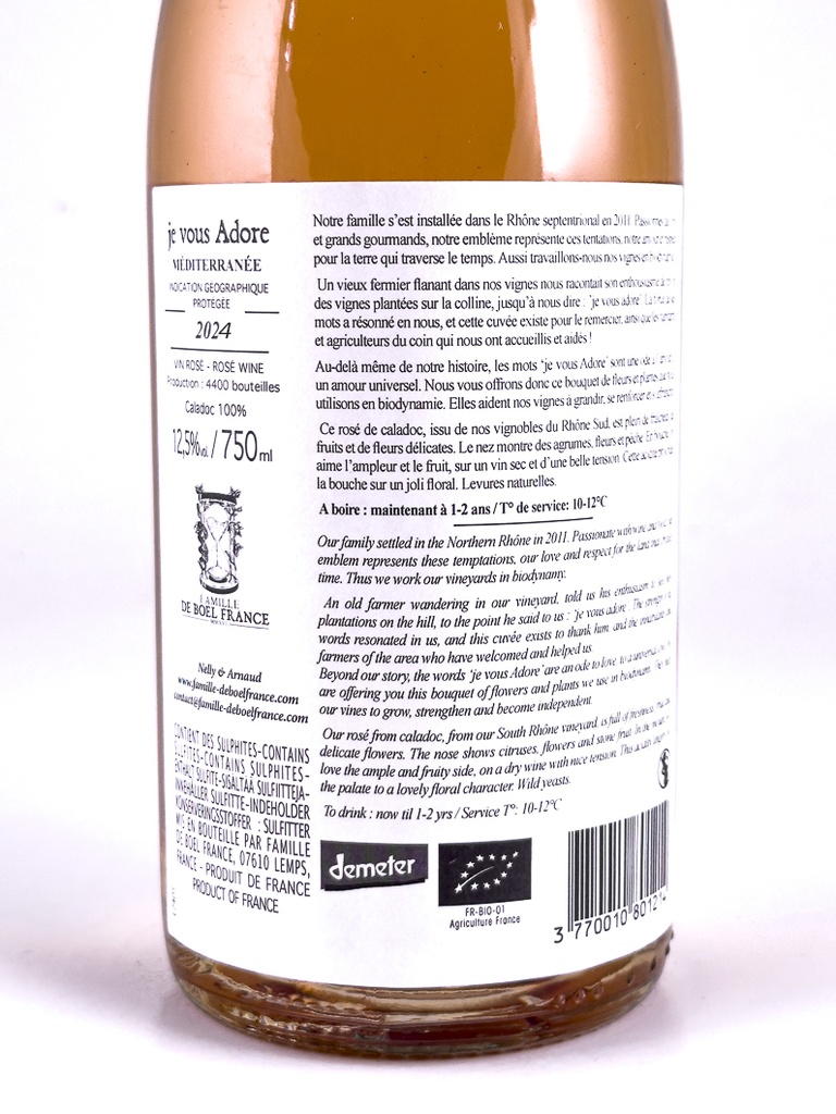 IGP mediterranée de boel france Je vous adore BIO 2024 75 cl Rosé
