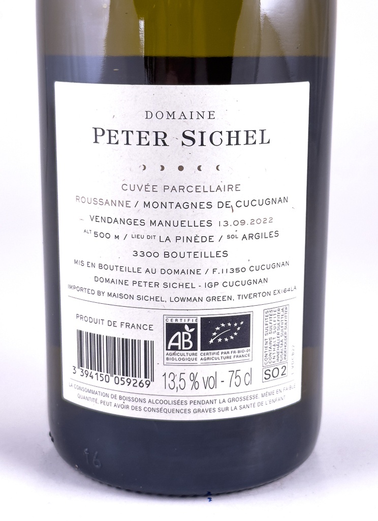 IGP pays de cucugnan-Languedoc peter sichel ROUSSANNE vieilles vignes  BIO BIODYNAMIE 2022 75 cl Blanc