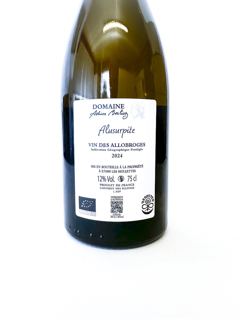 IGP vins des allobroges Adrien berlioz ALUSURPITE BIO 2024 75 cl Blanc