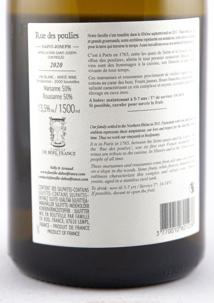 Saint Joseph de boel france Rue des Poulies conversion BIO 2020 150 cl Blanc