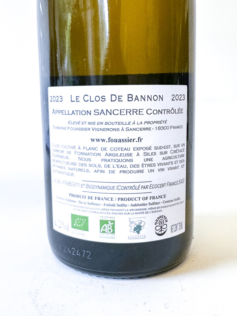 Sancerre Blanc Fouassier Le Clos de Bannon, Bio 2023 75 cl Blanc
