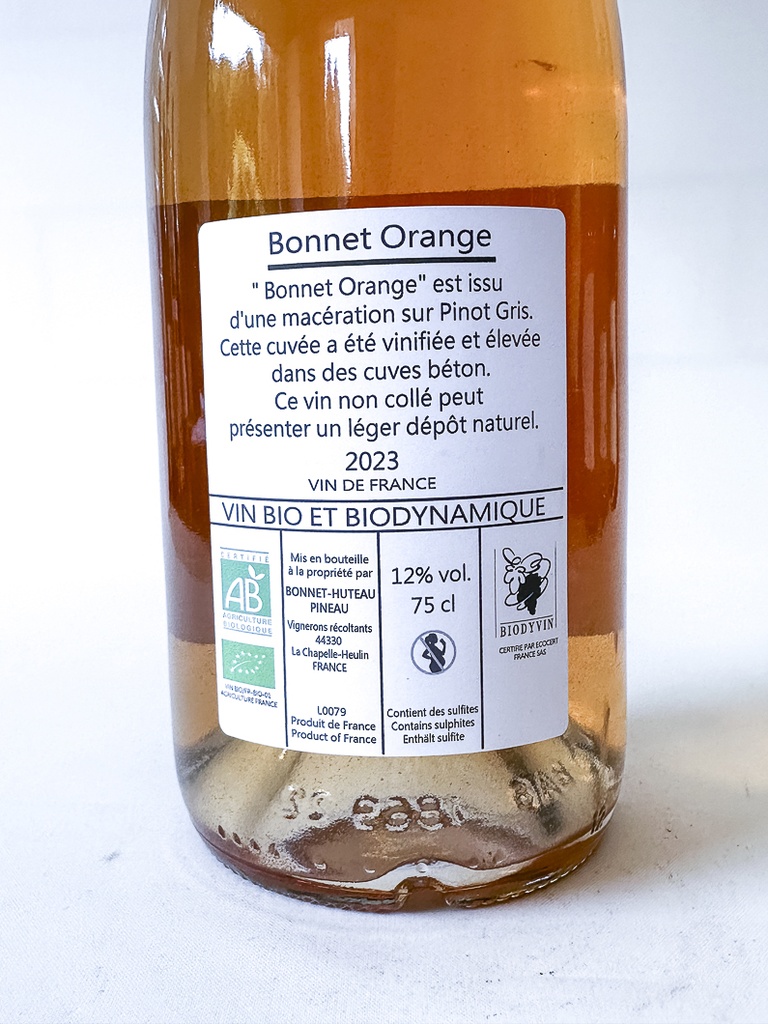 VDF Bonnet-Huteau Les Bonnets oranges BIO 2023 75 cl Orange