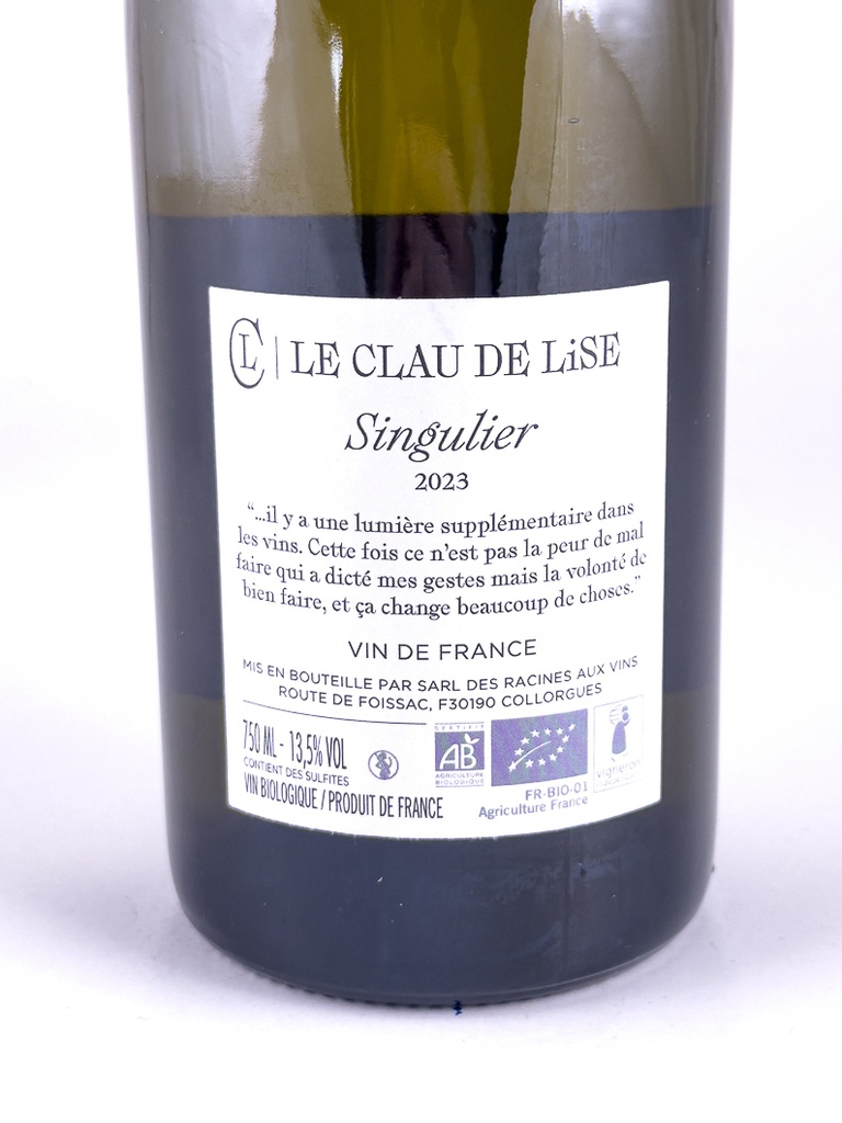Vin de France Clau de Lise Singulier, BIO 2023 75 cl Blanc