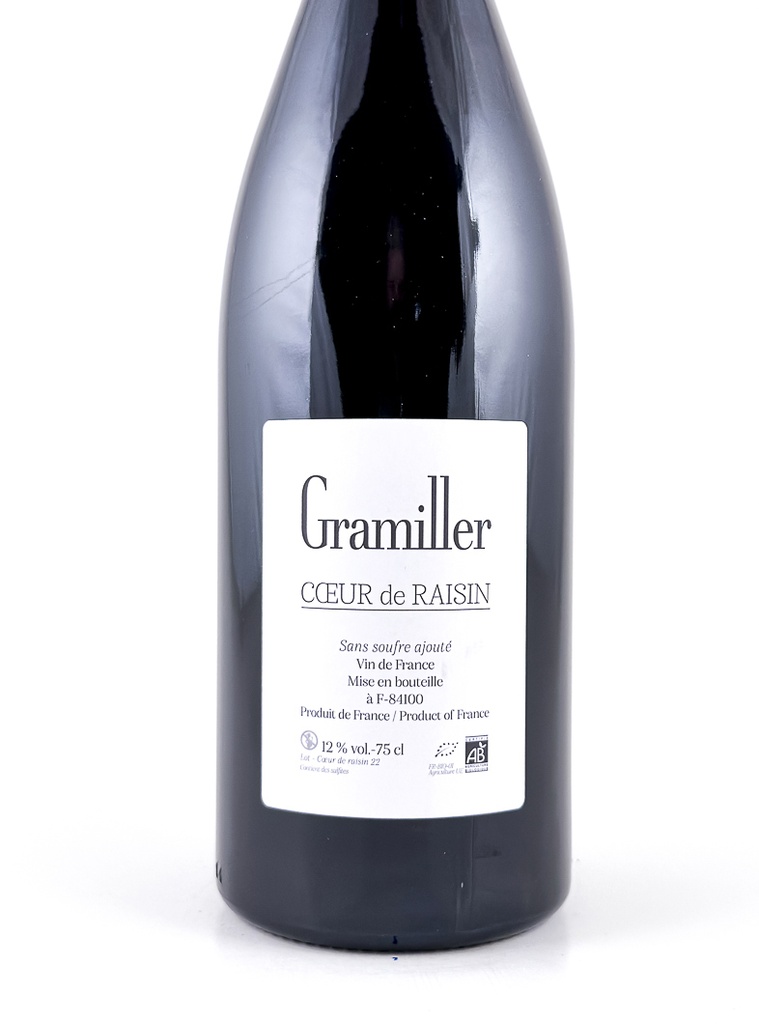 Vin de France Gramiller Coeur de raisin, BIO sans souffre ajouté 2024 75 cl Rouge
