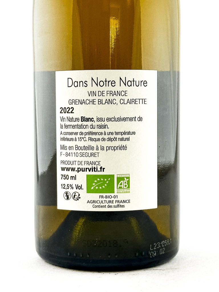 Vin de France Purviti Dans Notre Nature, BIO, Biodynamie 2022 75 cl Blanc