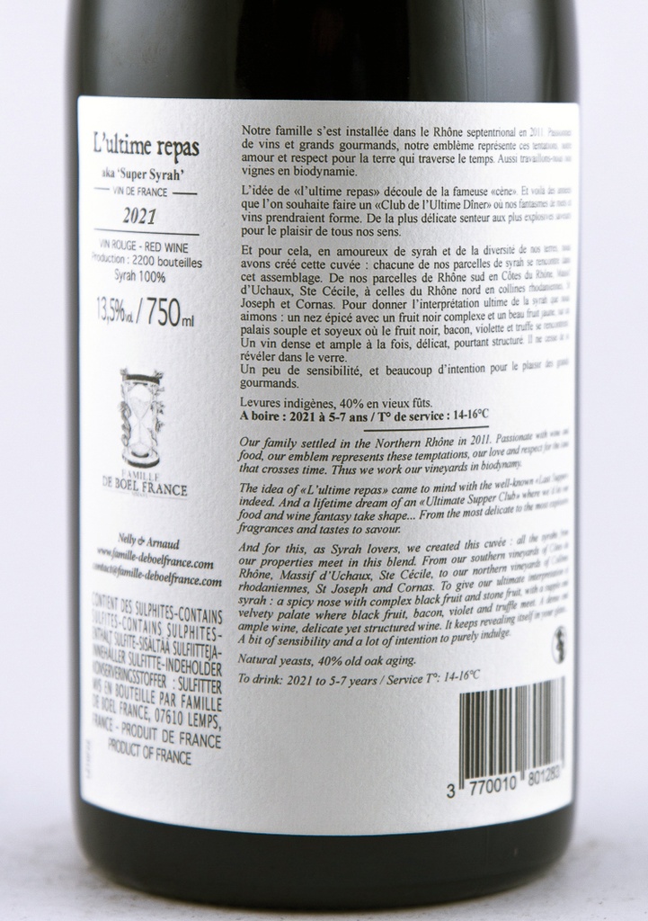 Vin de France de boel france L'ULTIME REPAS conversion BIO 2021 75 cl Rouge