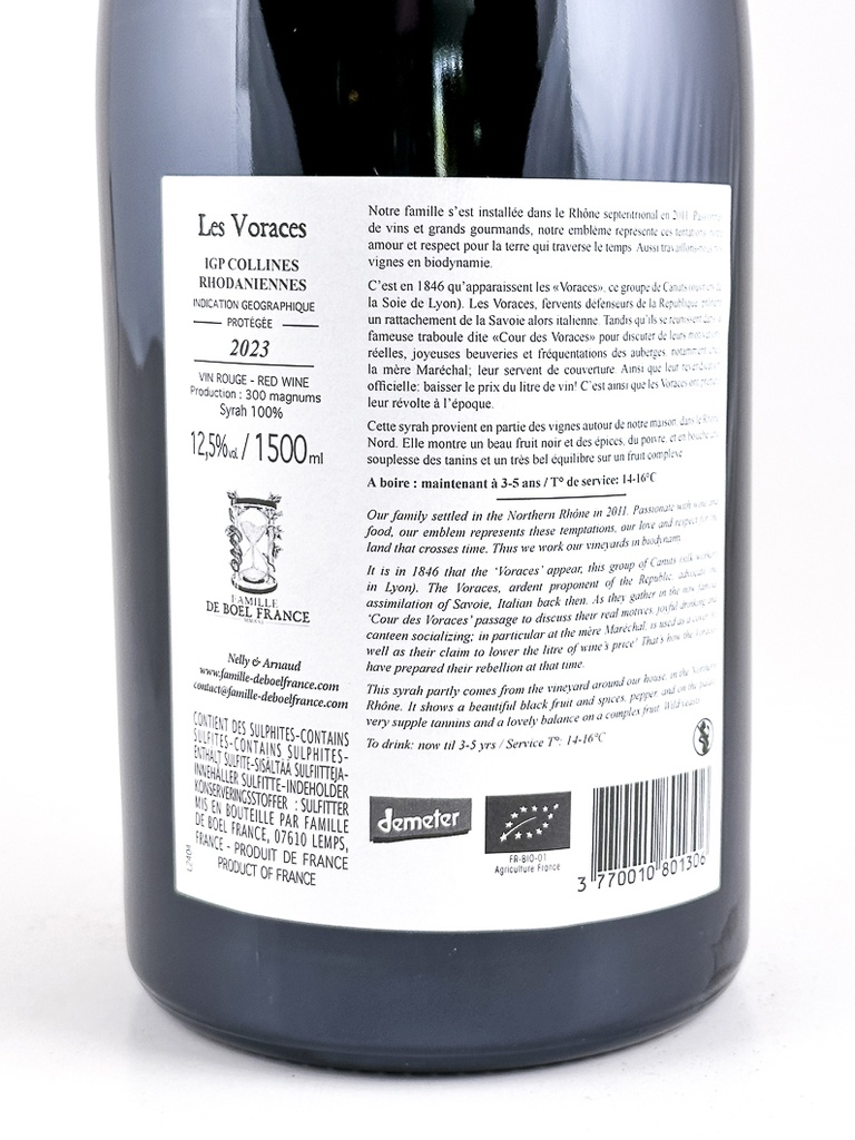 igp collines rhodaniennes de boel france Les Voraces BIODYNAMIE 2023 150 cl Rouge