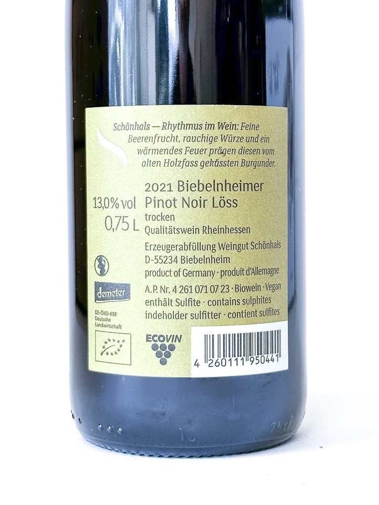 pinot noir weingut schoenhals Löss, BIO 2021 75 cl Rouge